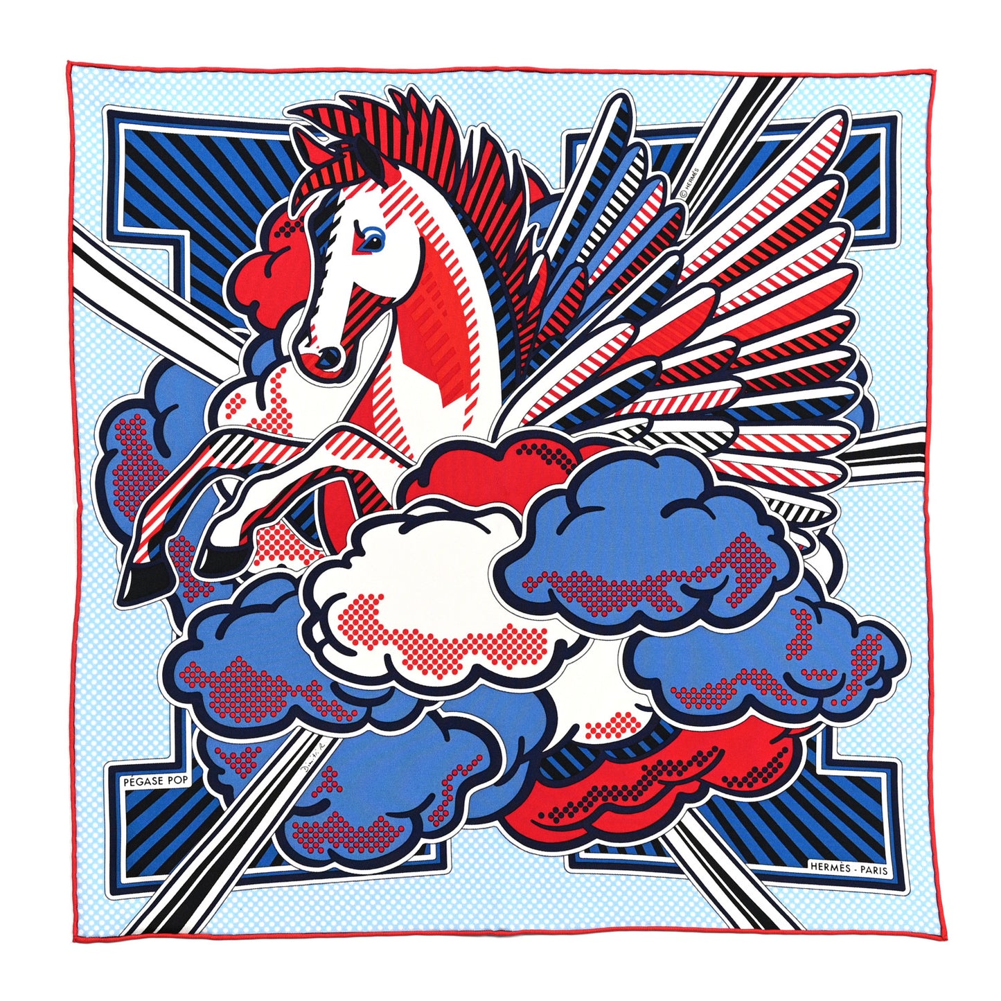 Silk Pegase Pop Pocket Square Ciel Rouge Bleu Moyen