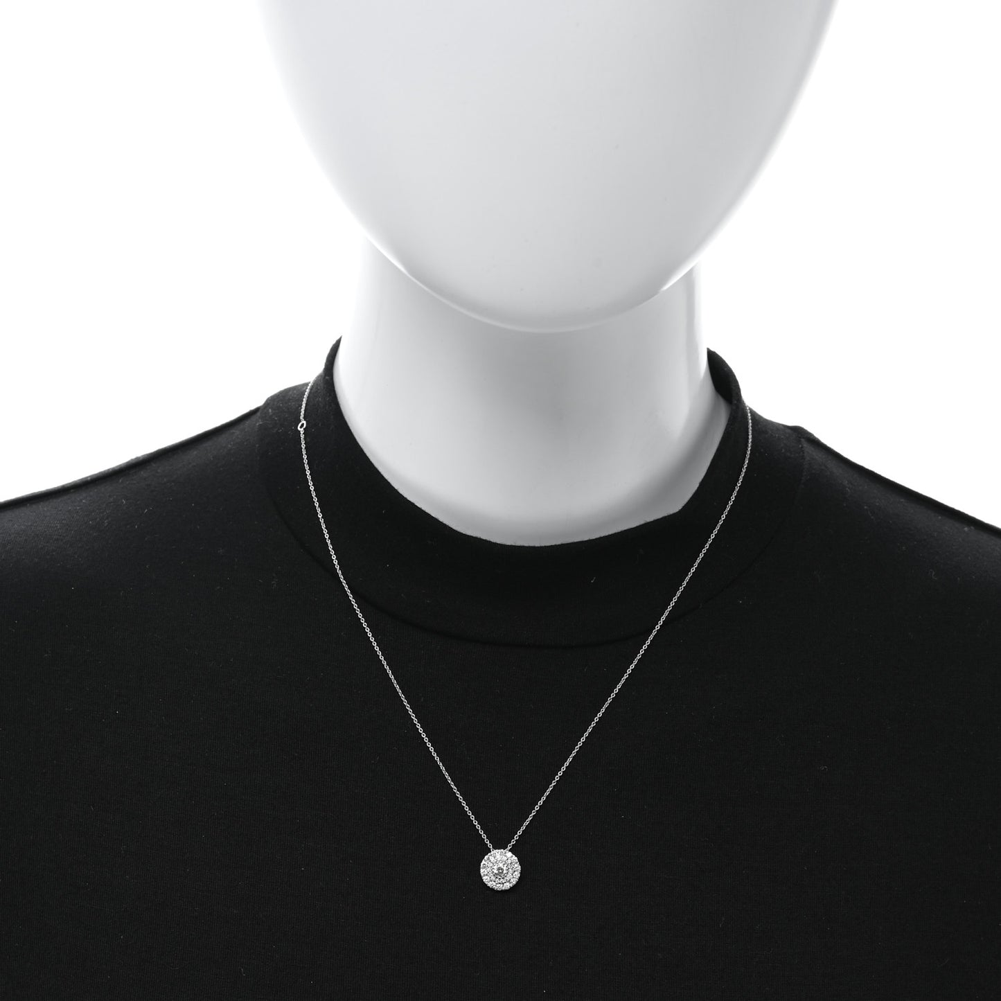 18K White Gold Diamond Disc Pendant Necklace