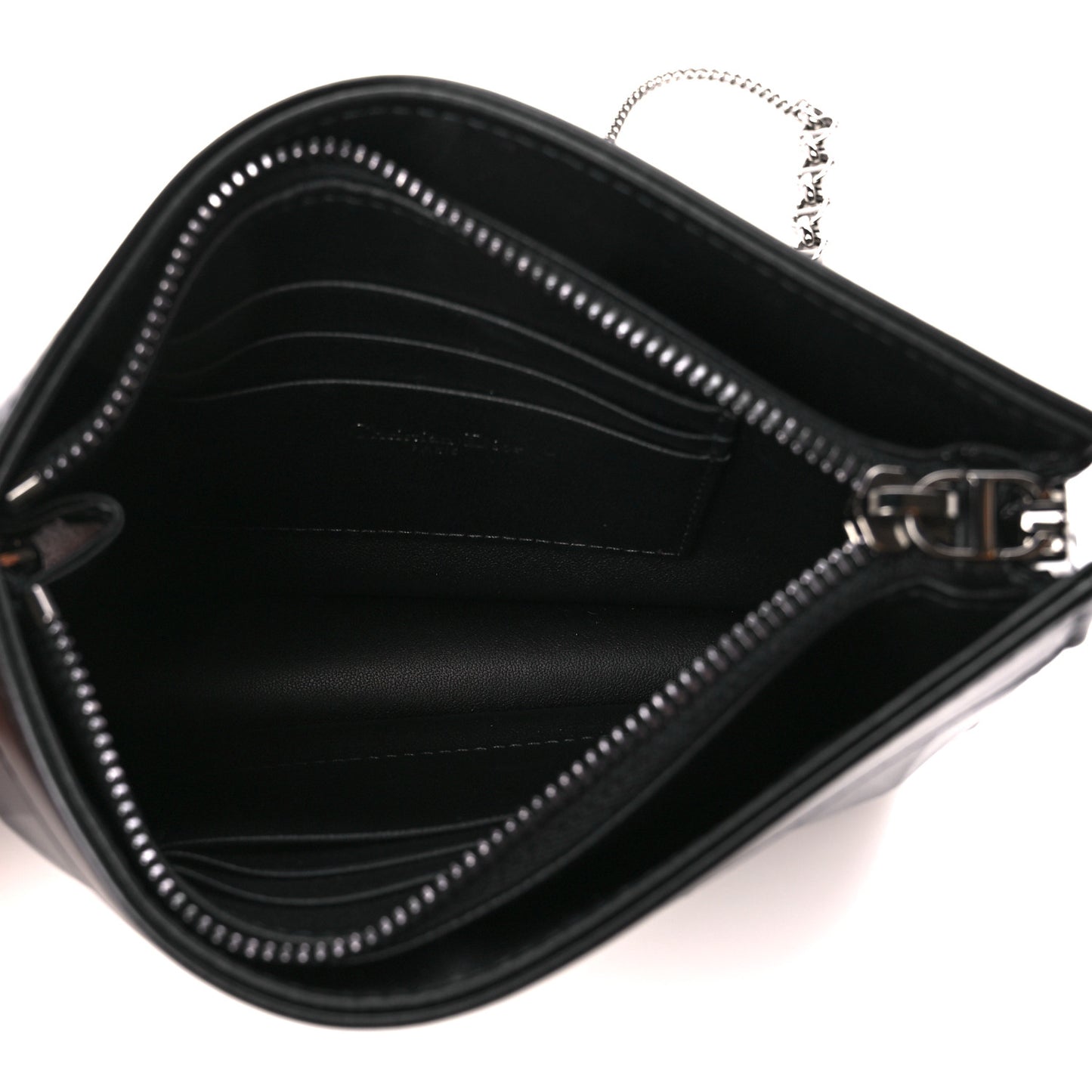 Calfskin Macrocannage Diamond Caro Zipped Pouch With Chain Black