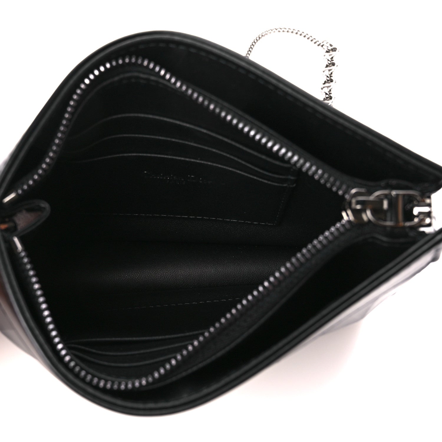 Christian Dior Calfskin Macrocannage Diamond Caro Zipped Pouch With Chain Black 5 of 10