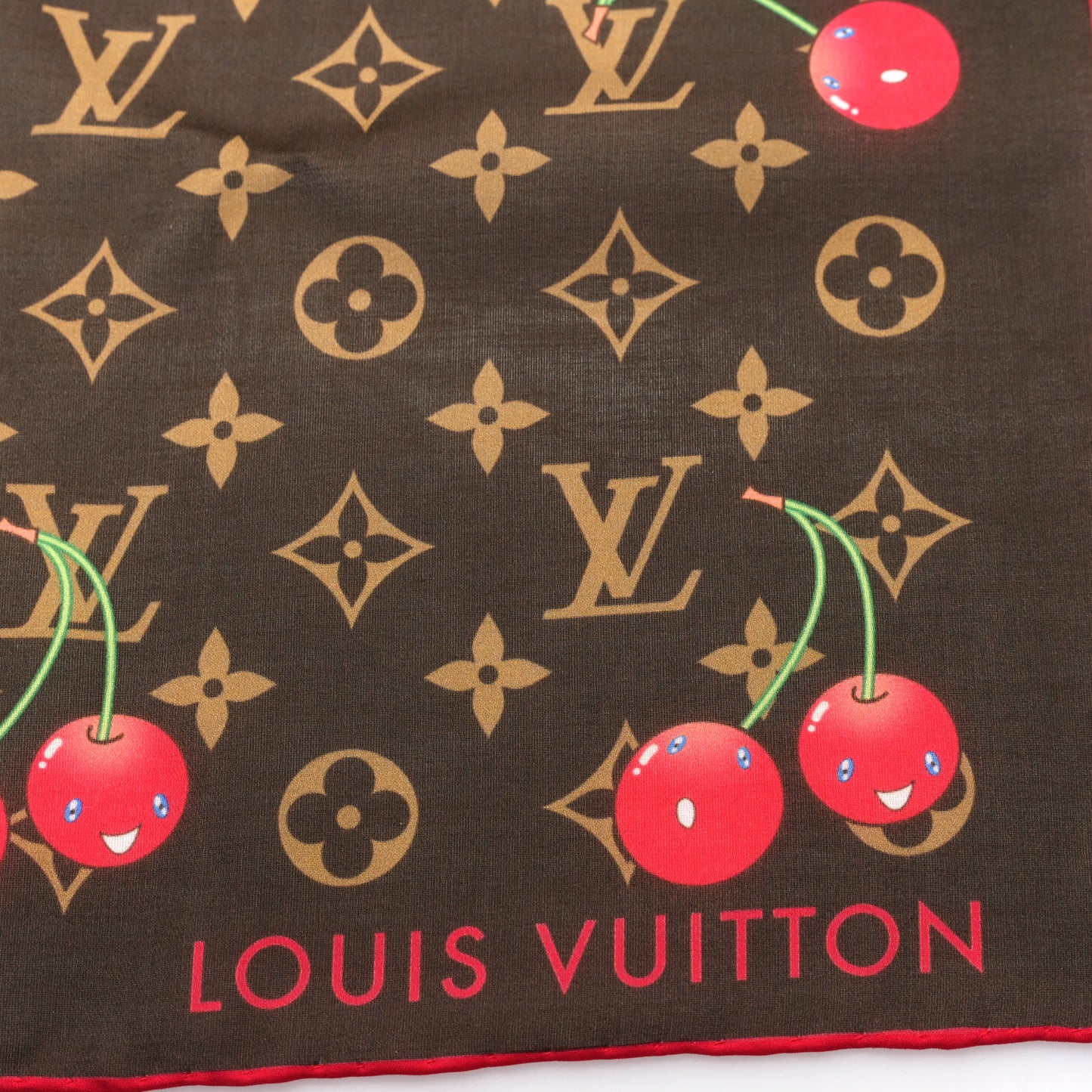LV X TM Silk Monogram Cerise Square Scarf 55 Brown