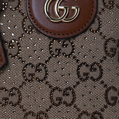 Gucci New Canvas Charisma Calfskin Crystal GG Monogram Mini Diana Tote Bag Camel Ebony 8 of 12