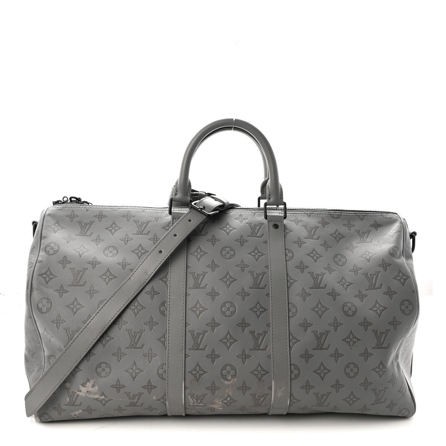 Louis Vuitton Calfskin Monogram Shadow Keepall Bandouliere 50 Anthracite Gray 1 of 8