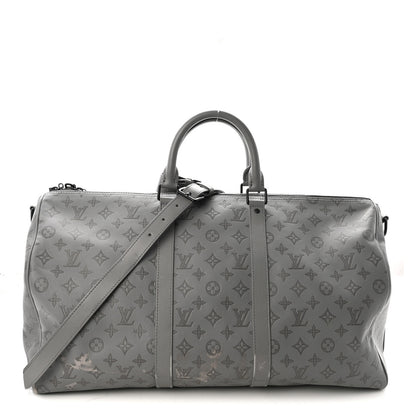 Louis Vuitton Calfskin Monogram Shadow Keepall Bandouliere 50 Anthracite Gray 1 of 8