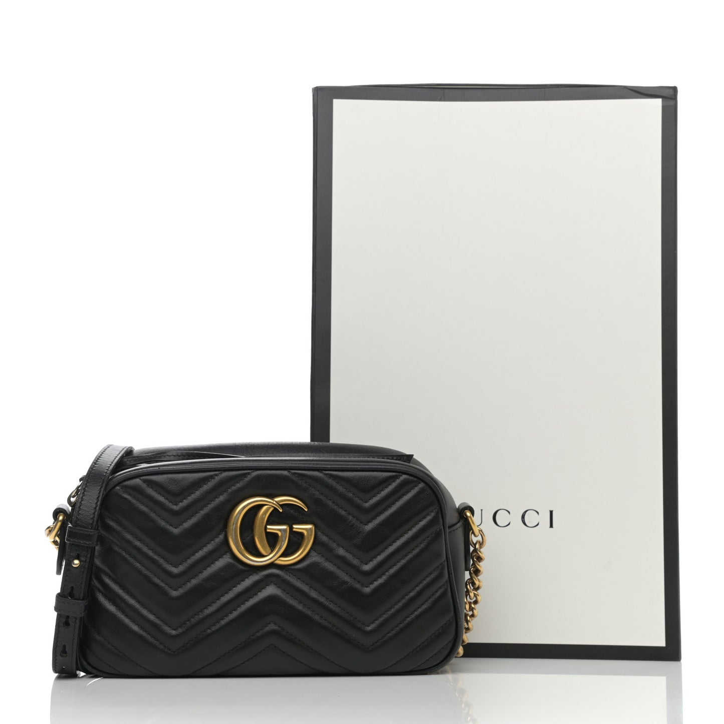 Calfskin Matelasse Small GG Marmont Chain Shoulder Bag Black