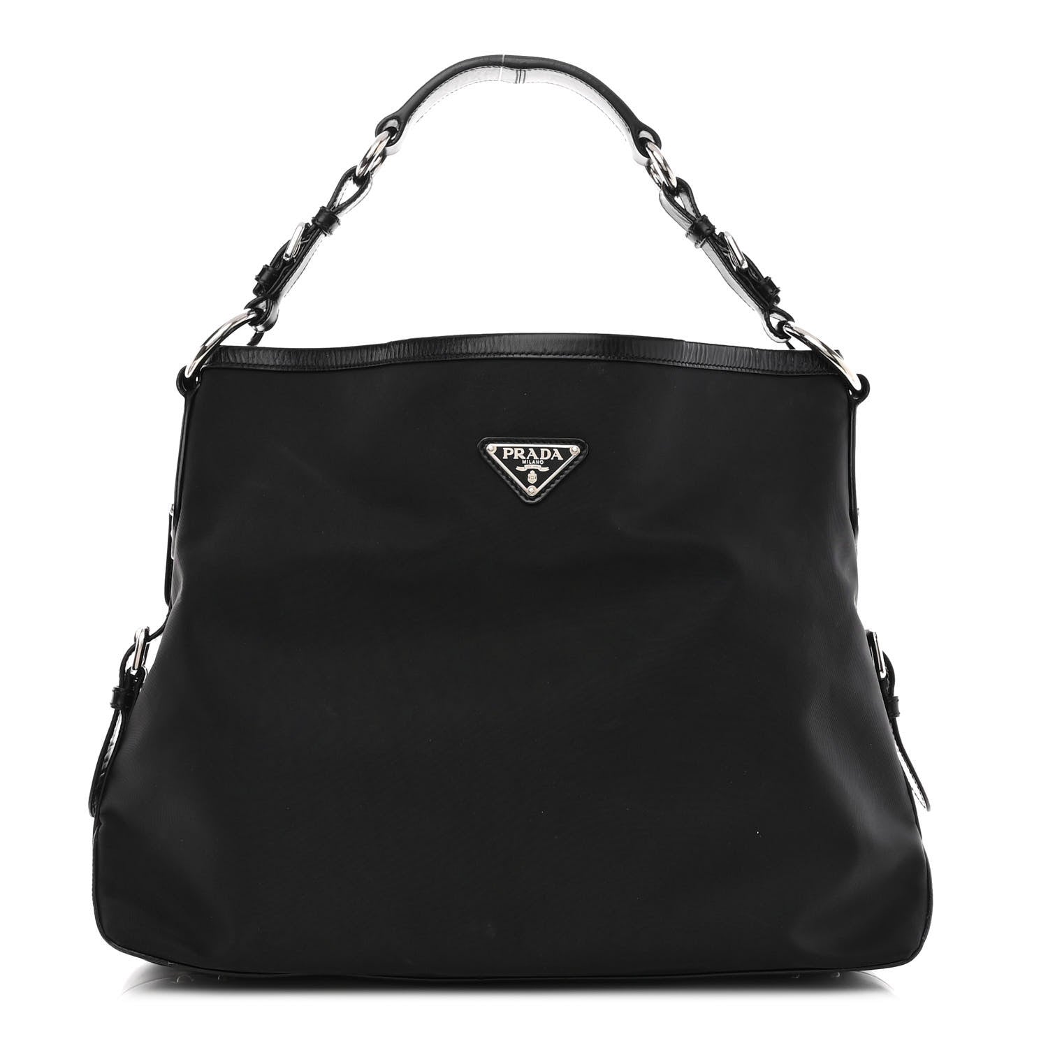 Prada Tessuto Nylon Calfskin Hobo Black 1 of 10