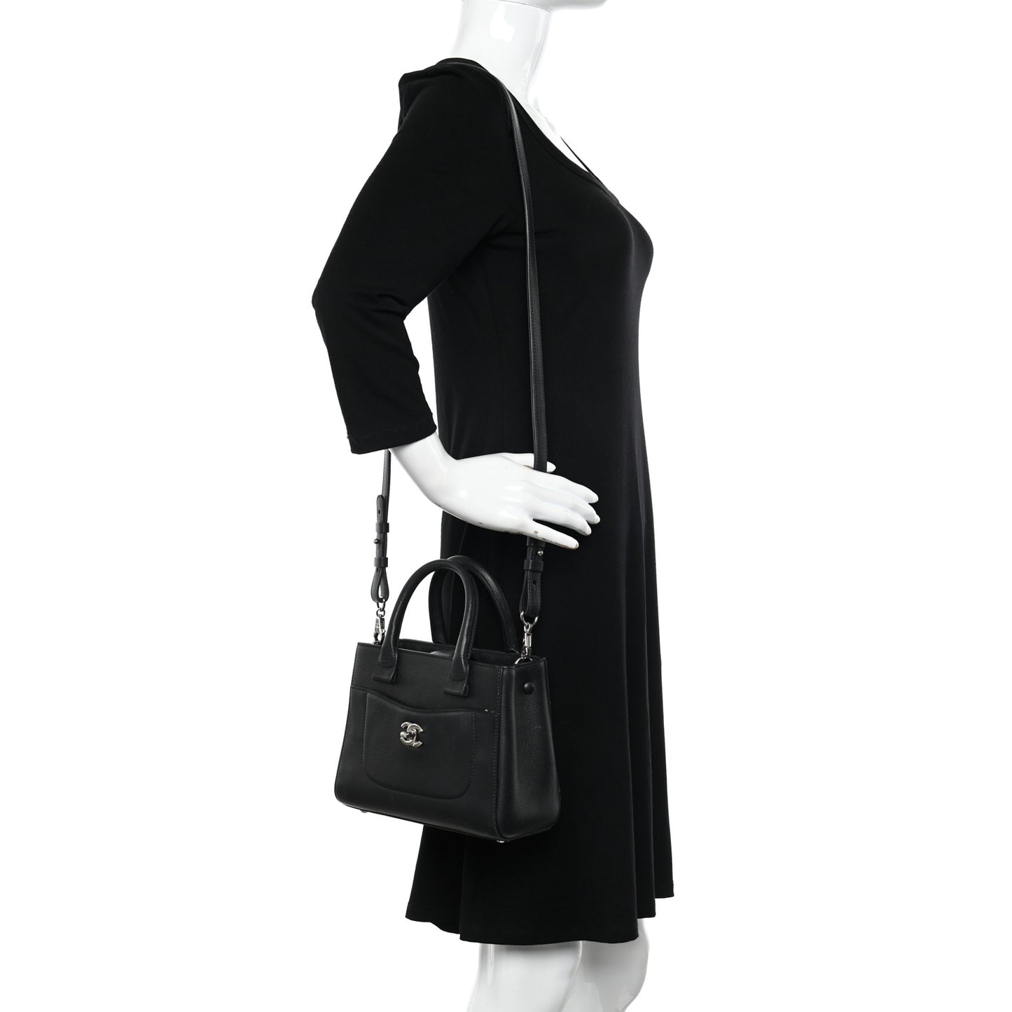 Grained Calfskin Mini Neo Executive Shopper Tote Black