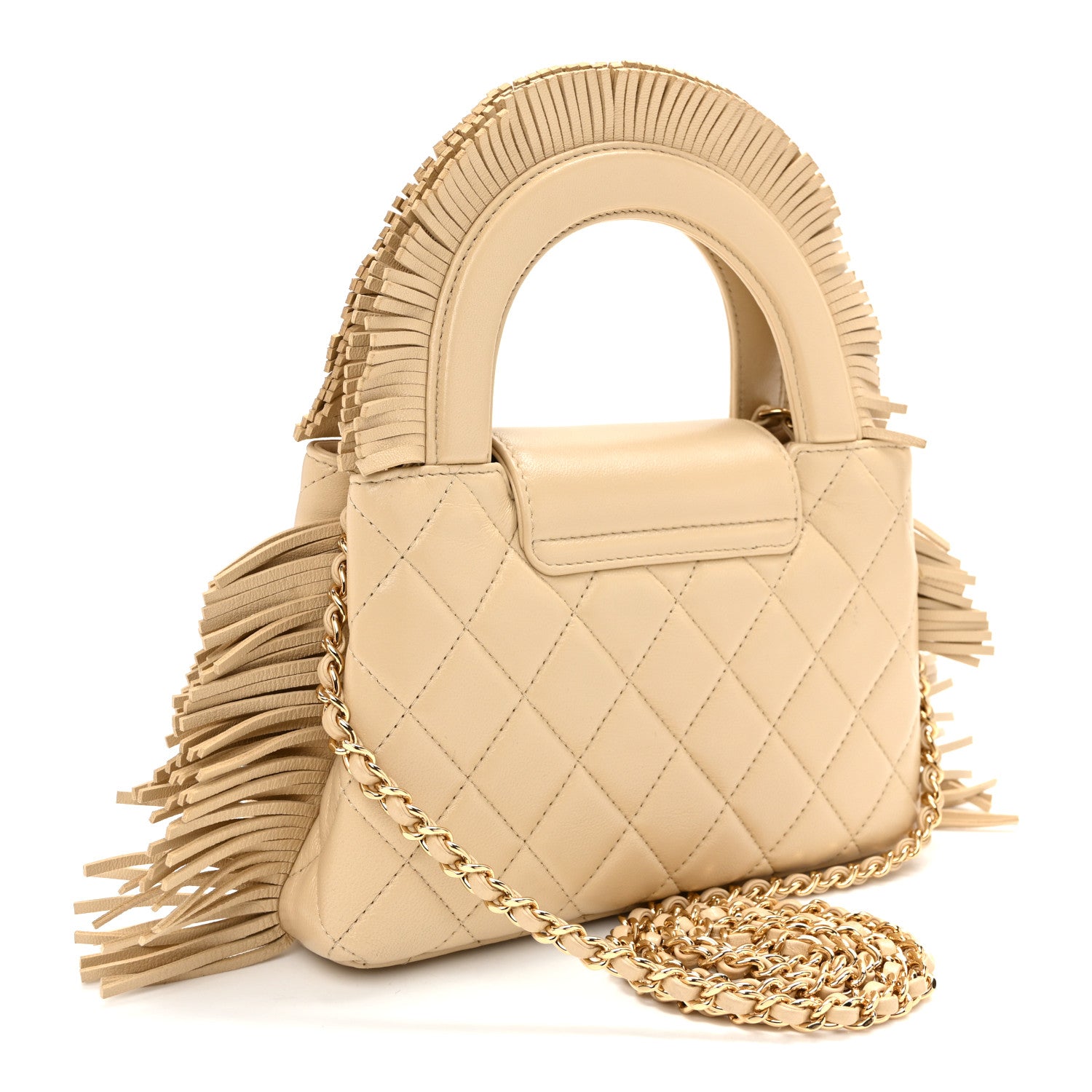 Chanel Lambskin Fringe Nano Kelly Shopper Beige 3 of 10