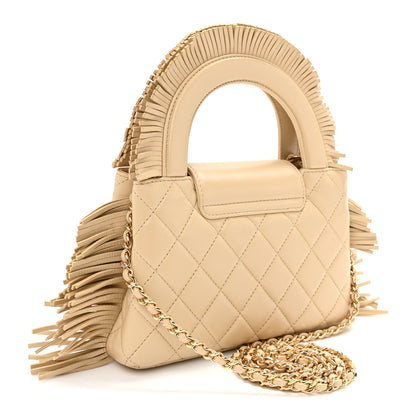 Chanel Lambskin Fringe Nano Kelly Shopper Beige 3 of 10