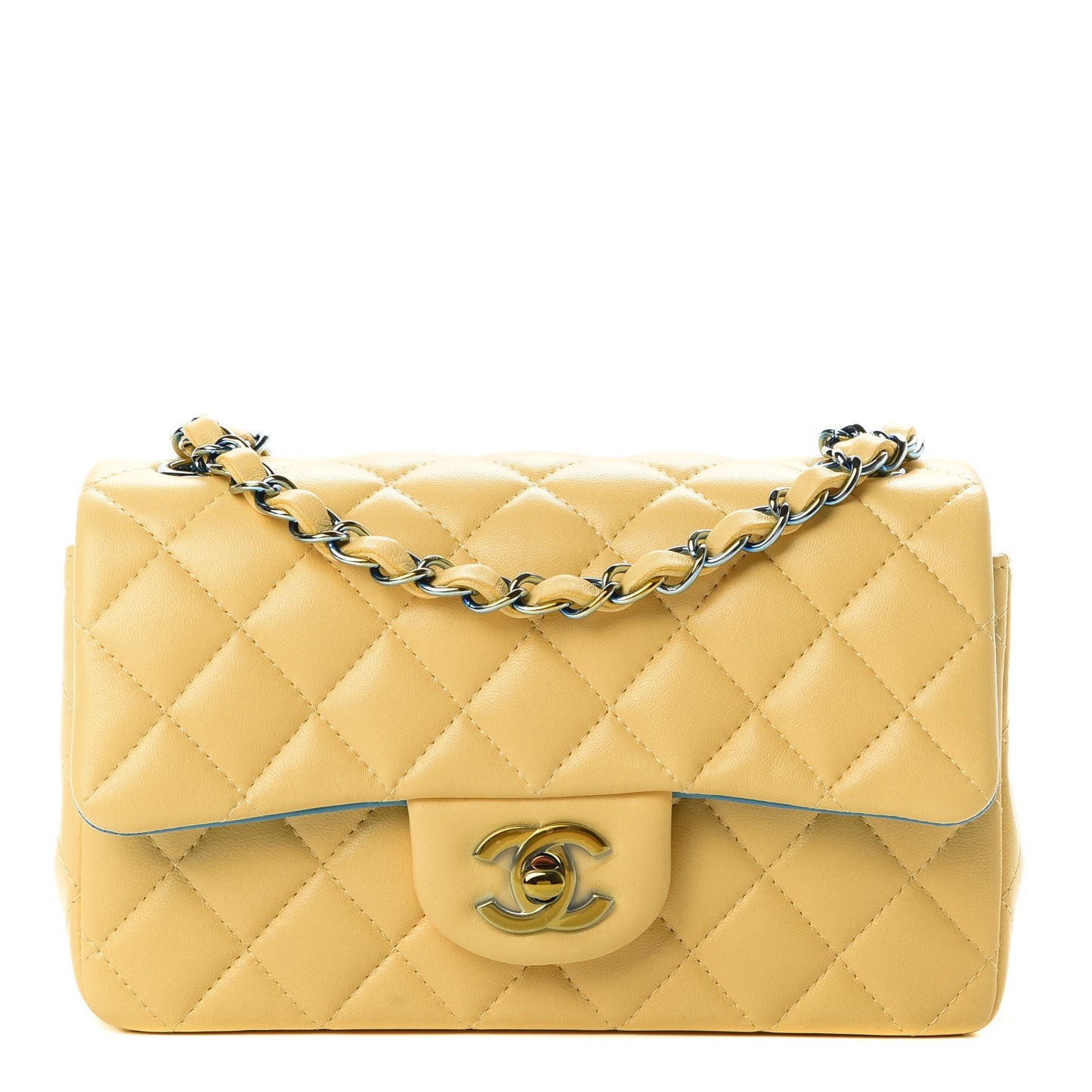 Lambskin Quilted Mini Rectangular Flap Yellow Blue