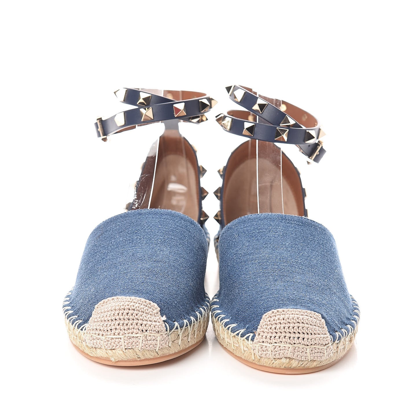 Denim Rockstud Ankle Wrap Espadrille 20mm Flats 38 Light Denim