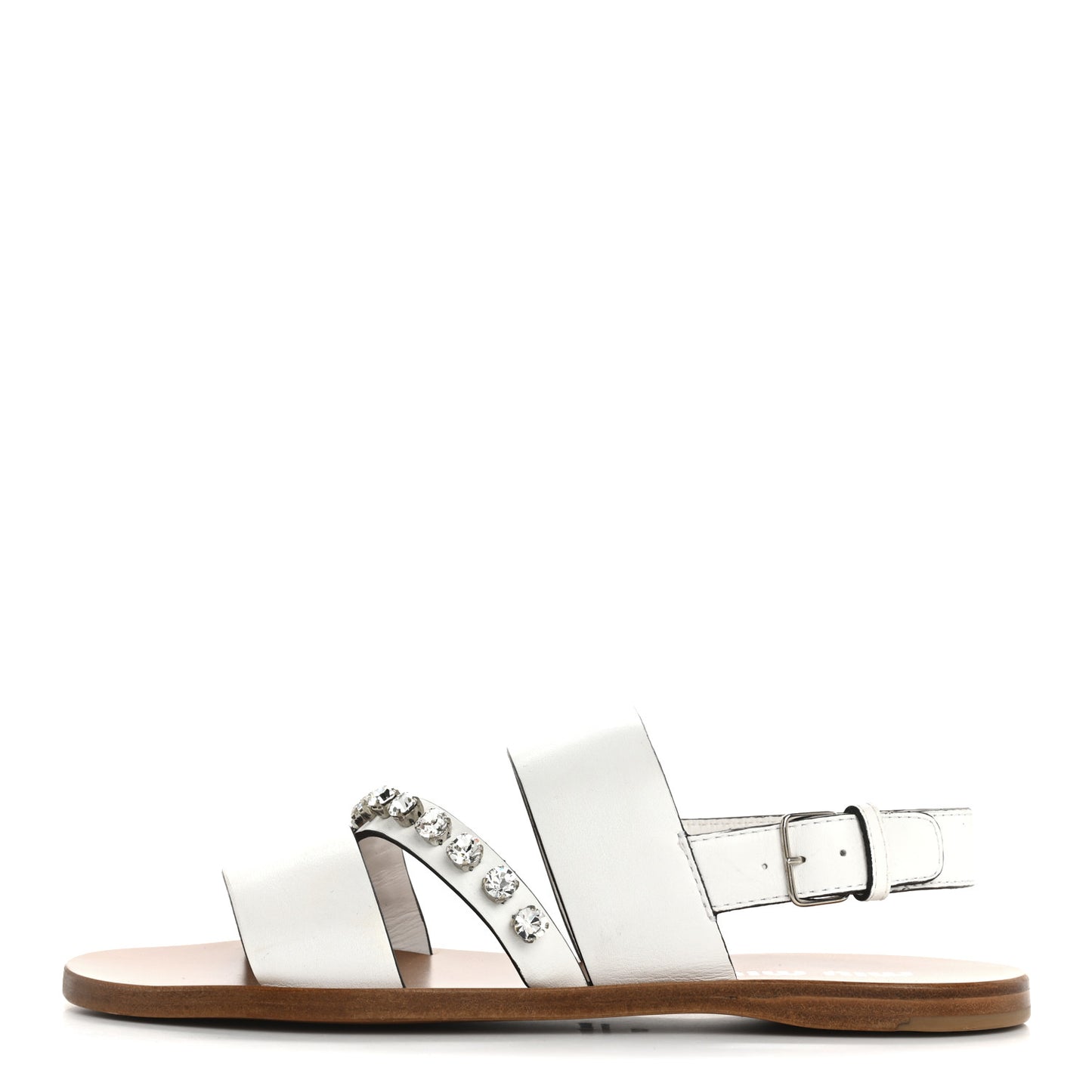 Vitello Crystal Flat Sandals 37 White