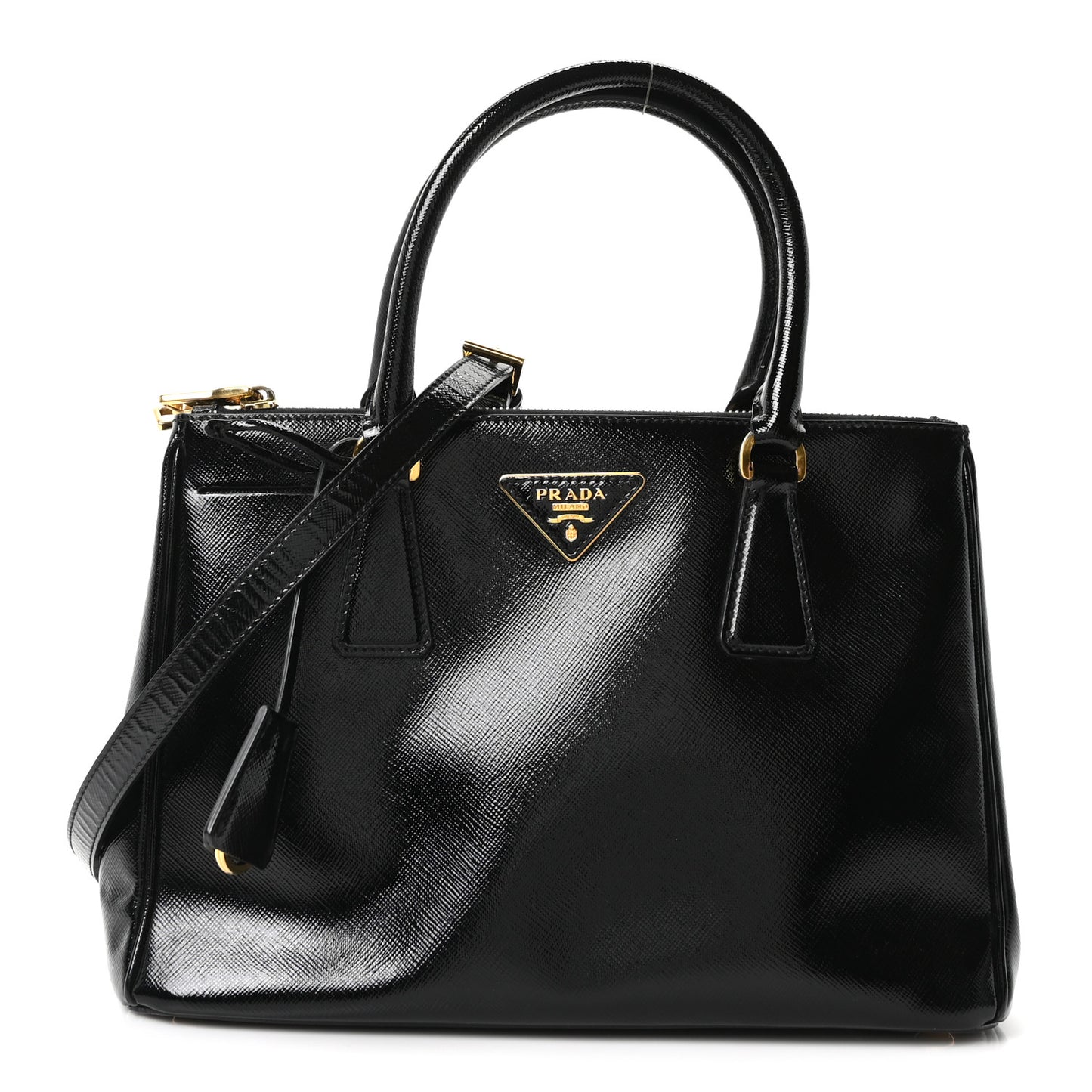 Saffiano Vernice Small Galleria Double Zip Tote Black