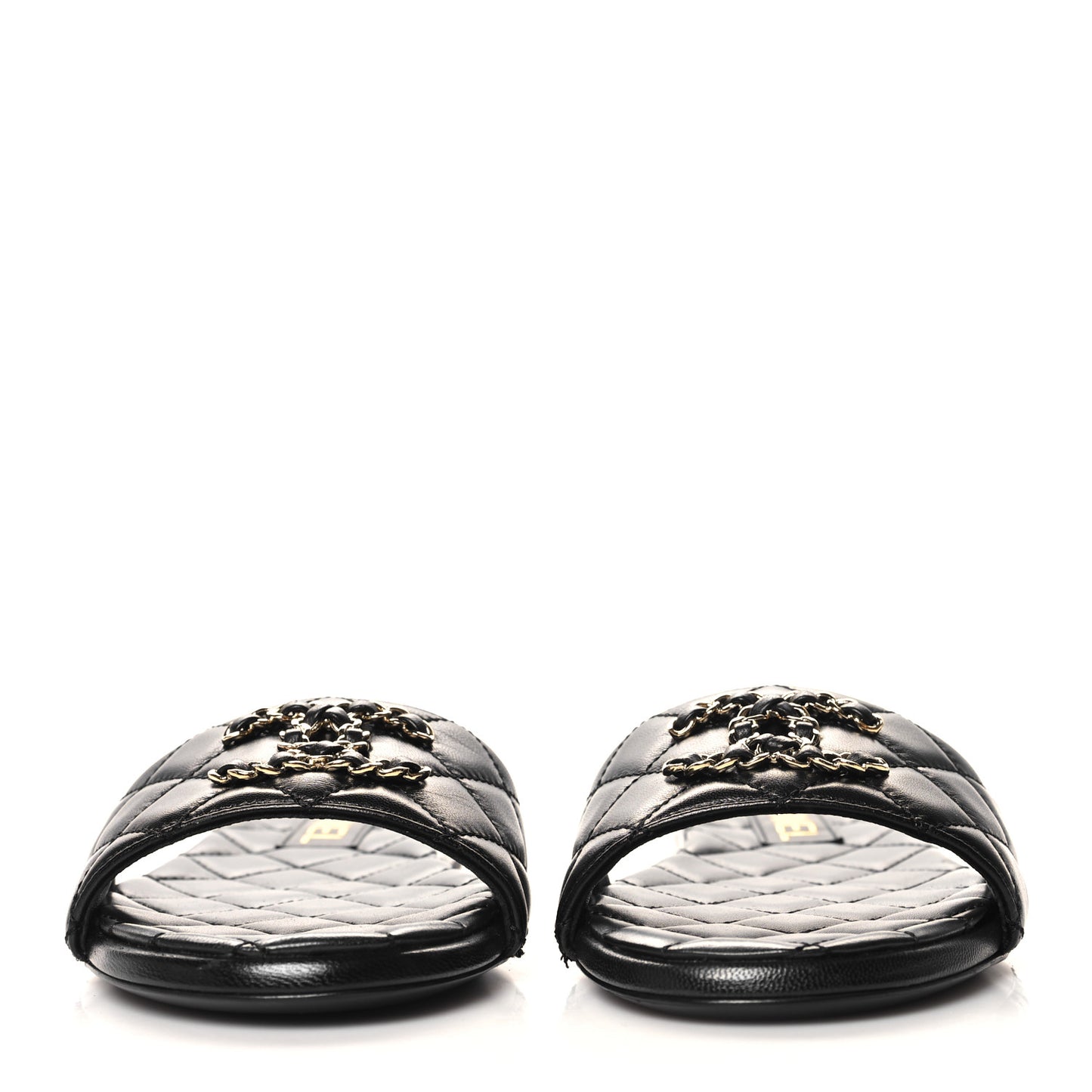 Shiny Goatskin Quilted CC Mules Sandals 37 Black