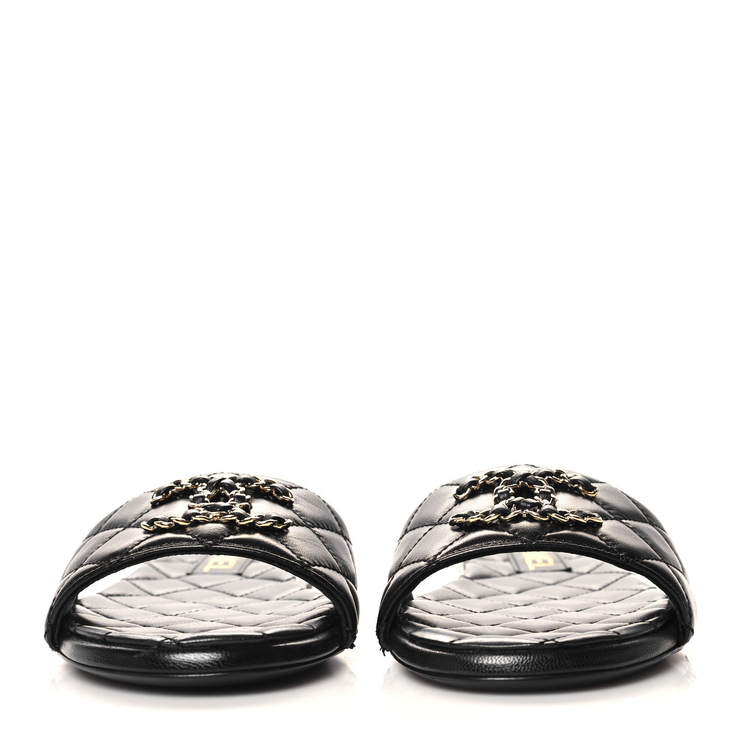 Chanel Shiny Goatskin Quilted CC Mules Sandals 37 Black 3 of 10
