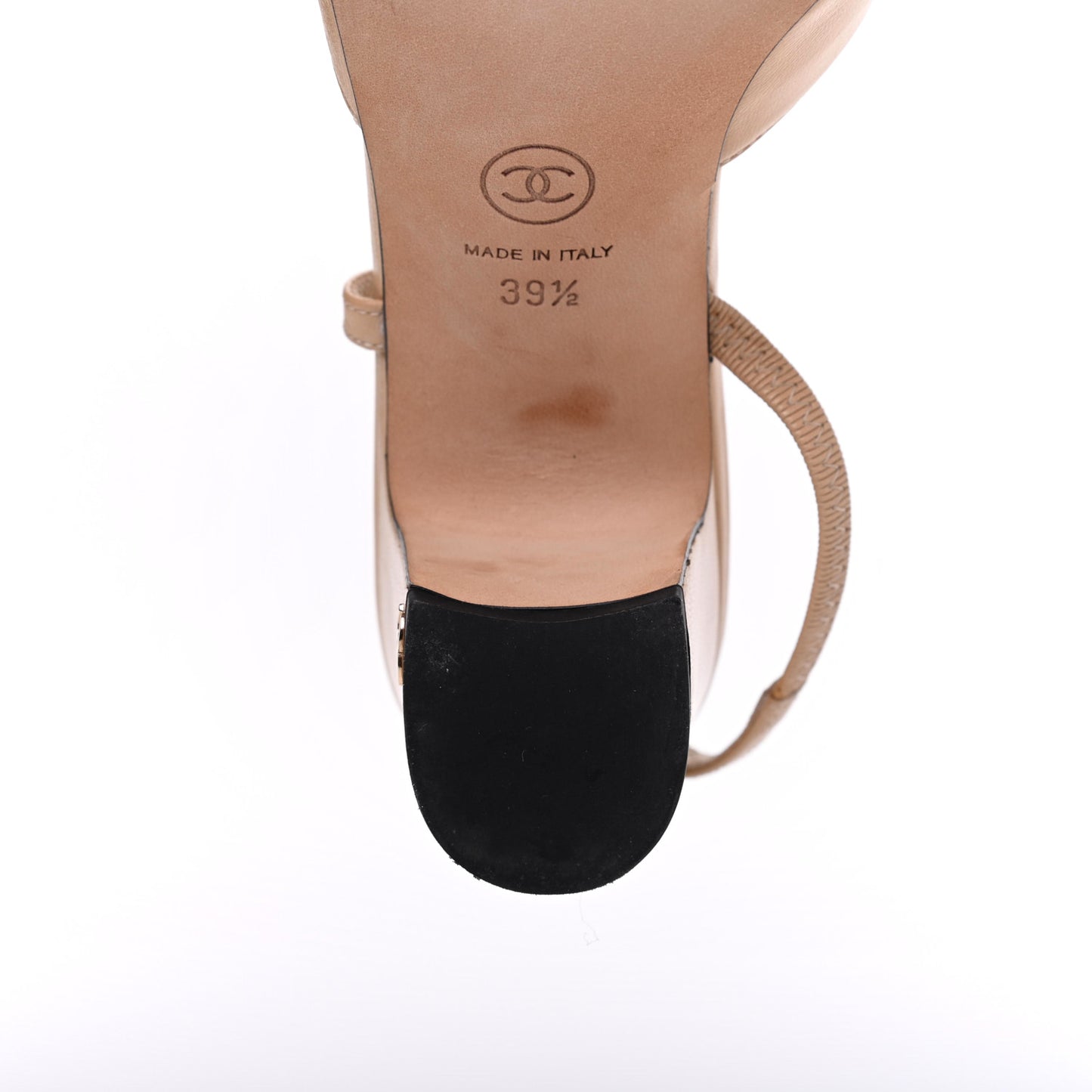 Goatskin Grosgrain Cap Toe CC Slingback Pumps 39.5 Beige Black