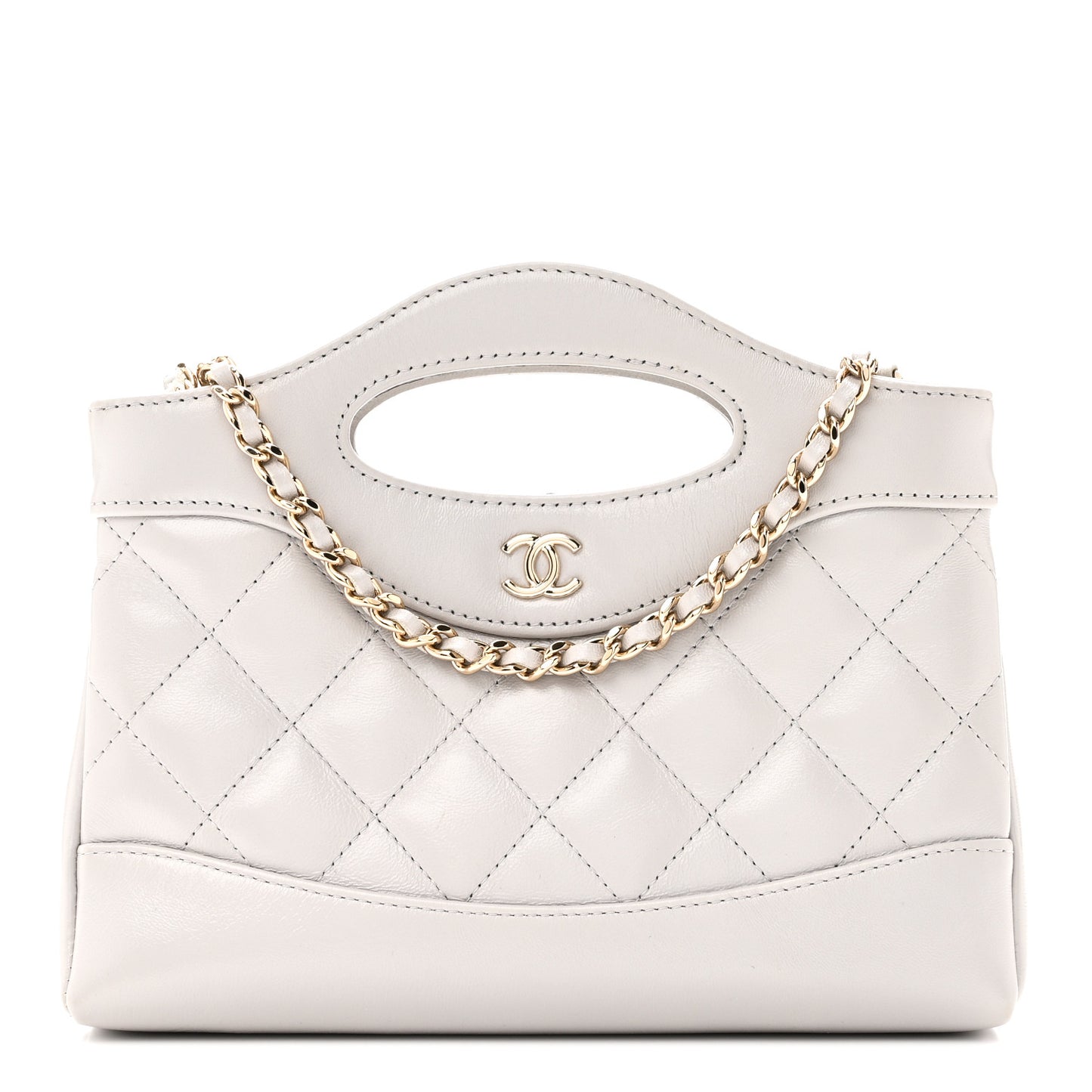 Shiny Lambskin Quilted Nano 31 Shopping Bag Grey