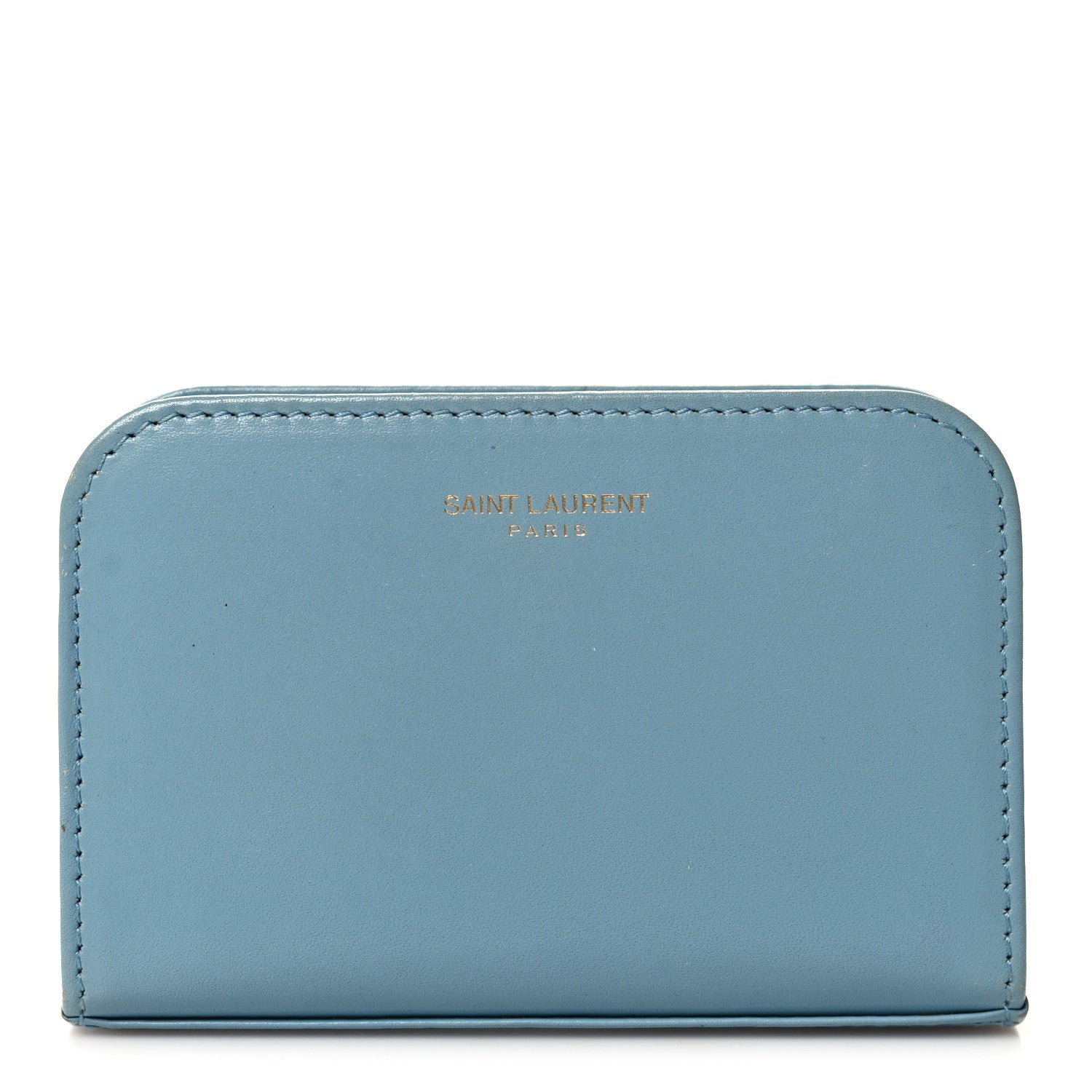 Saint Laurent SAINT LAURENT Grained Calfskin Rive Gauche Compact Zip Around Wallet Blue 1 of 7