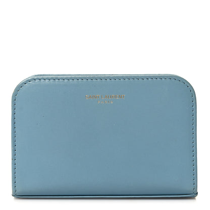 Saint Laurent SAINT LAURENT Grained Calfskin Rive Gauche Compact Zip Around Wallet Blue 1 of 7