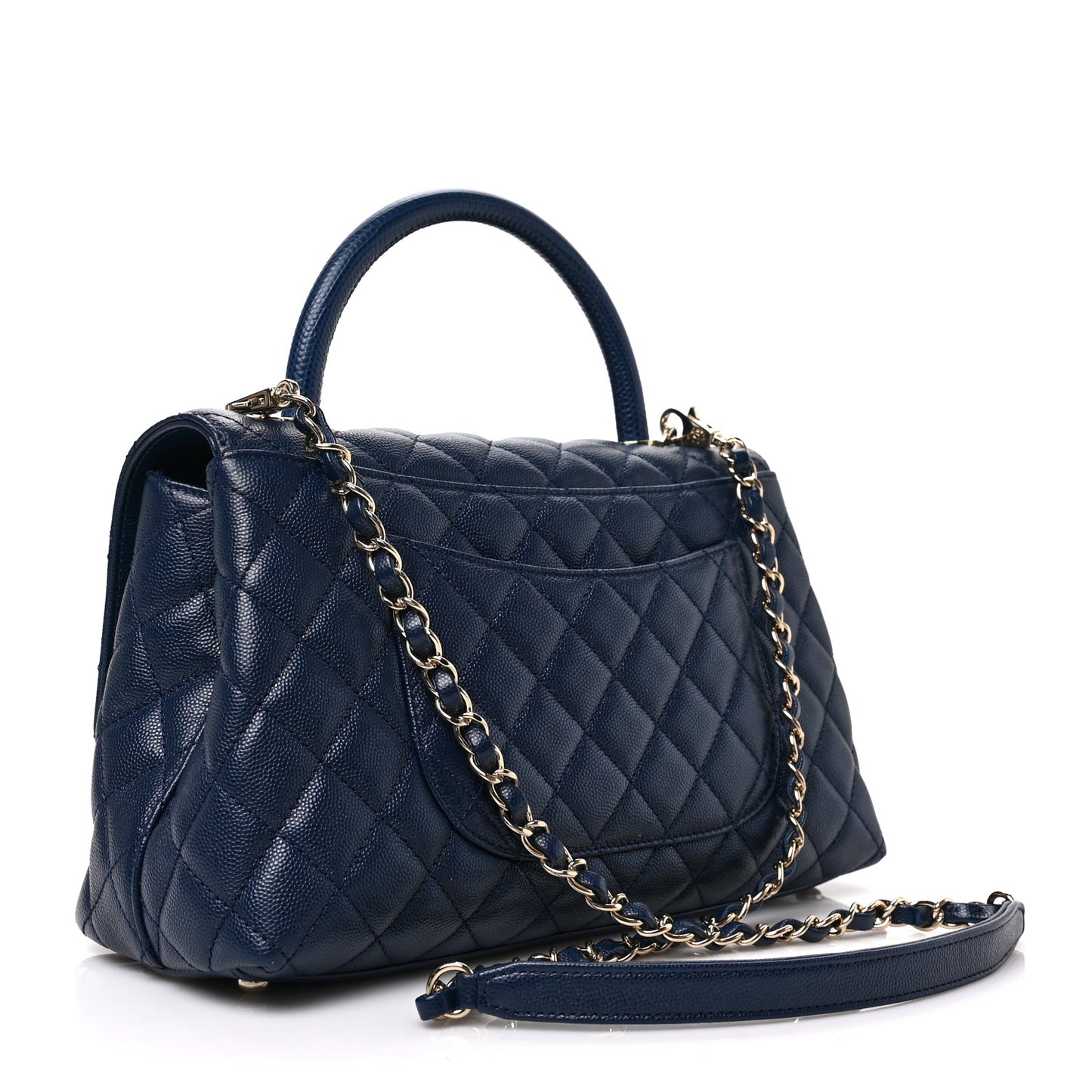 Caviar Lizard Embossed Quilted Small Coco Handle Flap Navy Blue