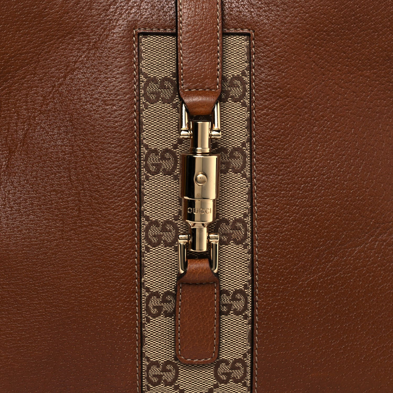 Gucci Calfskin Monogram Piston Lock Jackie O Hobo Tan 7 of 10