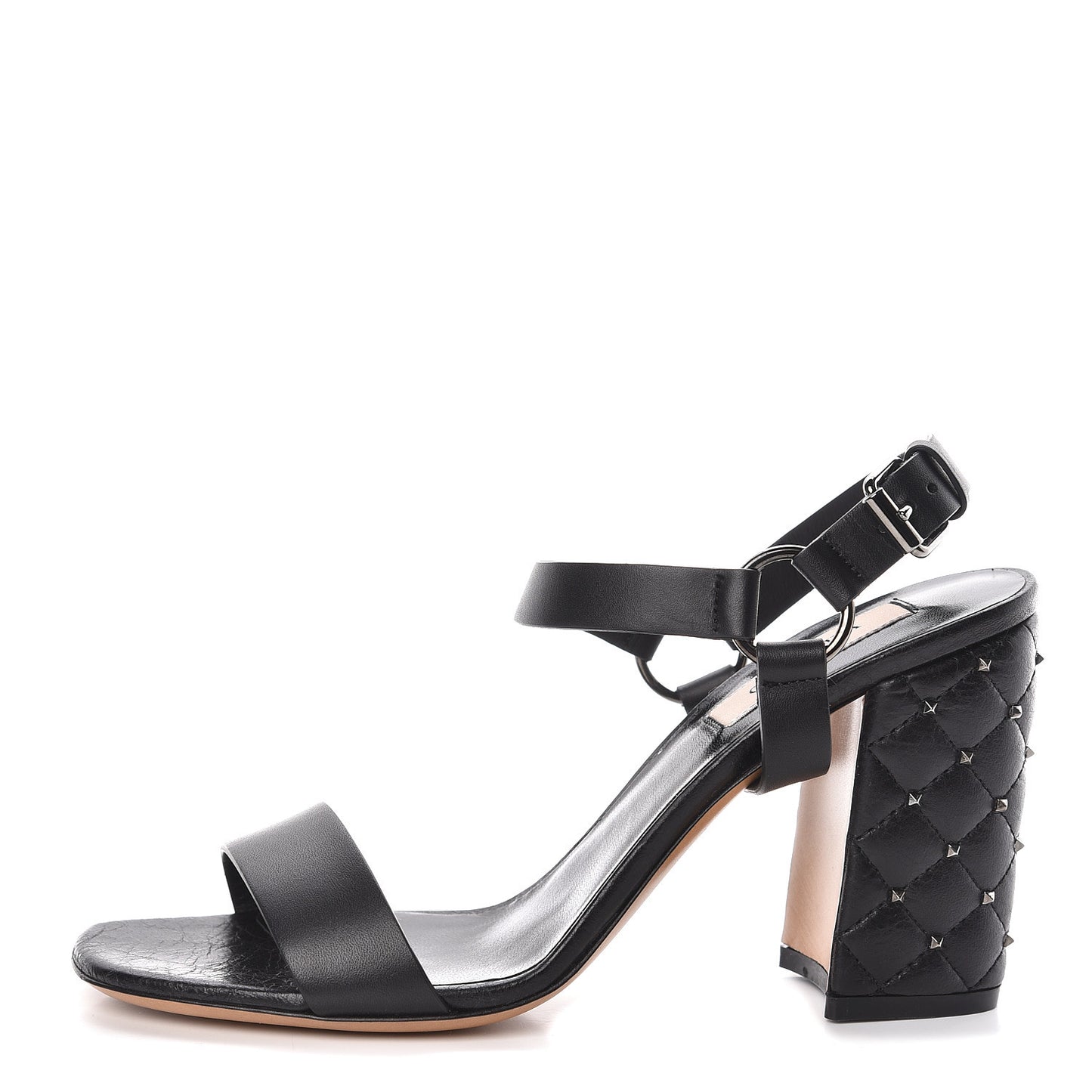Calfskin Craquele Nappa Rockstud Spike 90mm Ankle Strap Sandals 37 Black