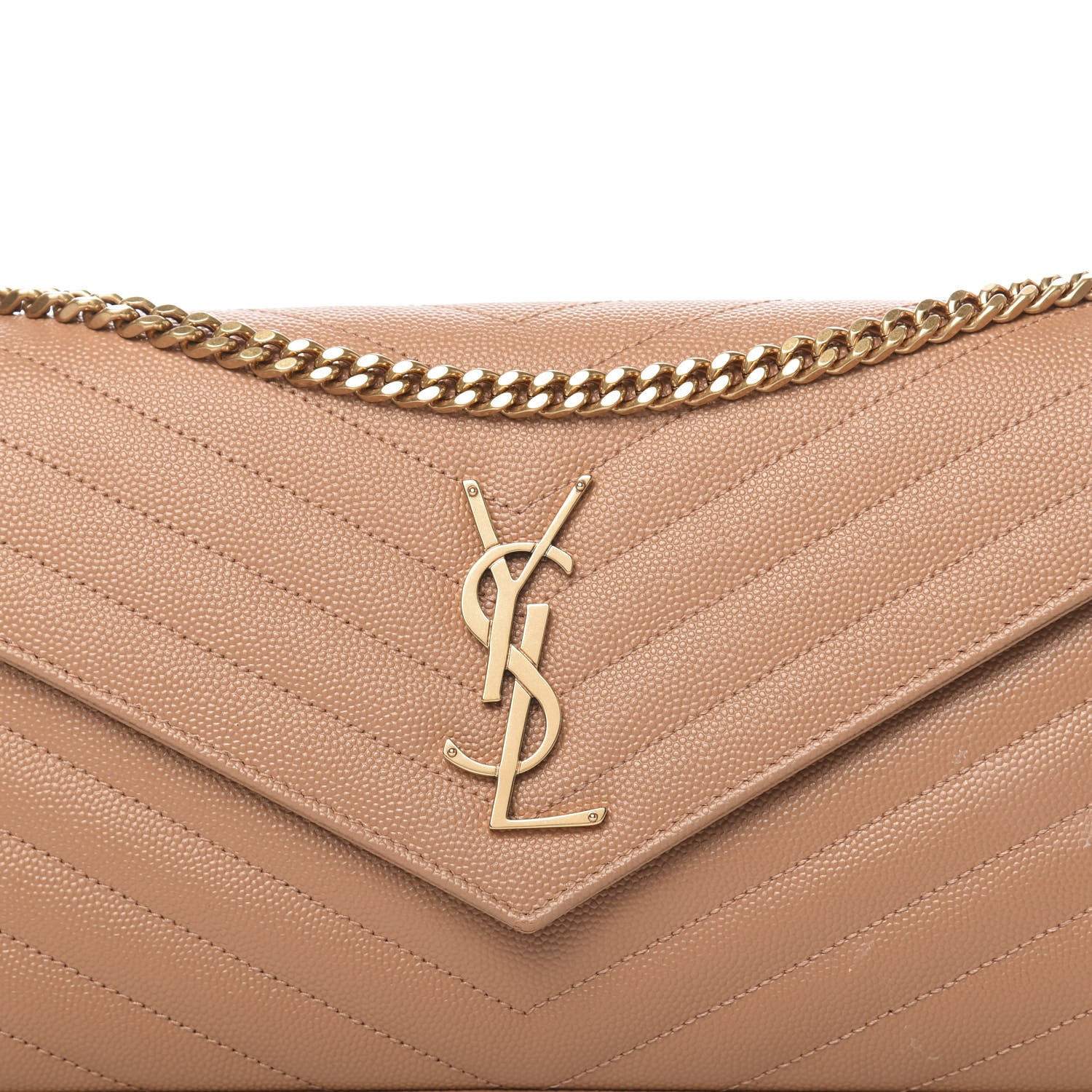 Saint Laurent Grain De Poudre Matelasse Chevron Monogram Chain Wallet Dune 11 of 11