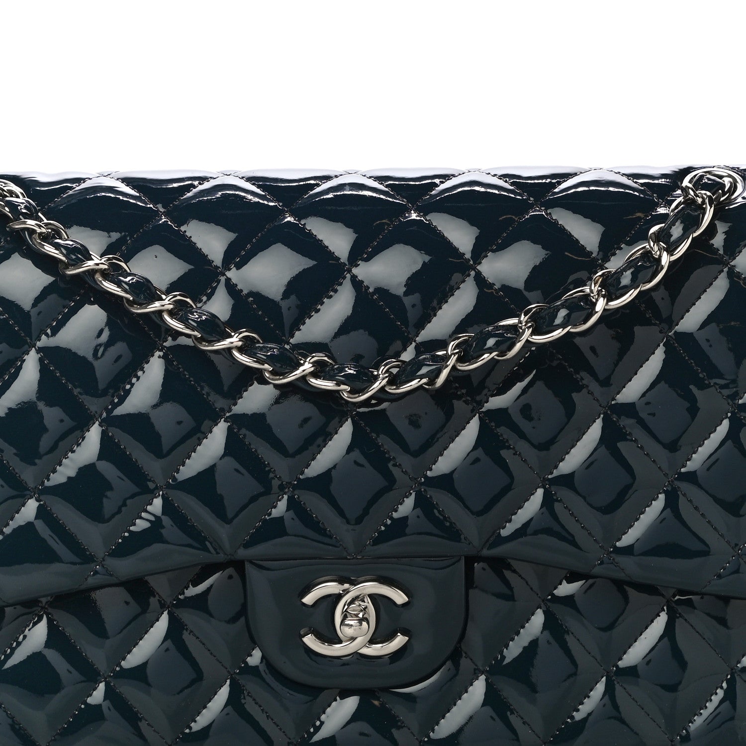 Chanel Patent Quilted Jumbo Double Flap Navy 8 of 13