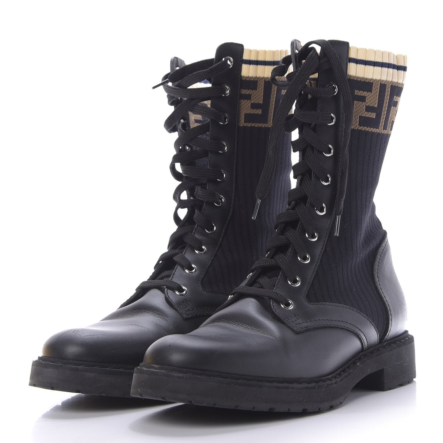 Calfskin Stretch Fabric Rockoko Biker Boots 39 Tobacco Black Marino