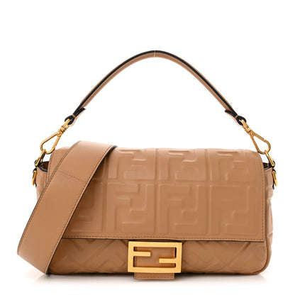 Fendi Nappa FF 1974 Embossed Baguette Miele Scuro 1 of 13