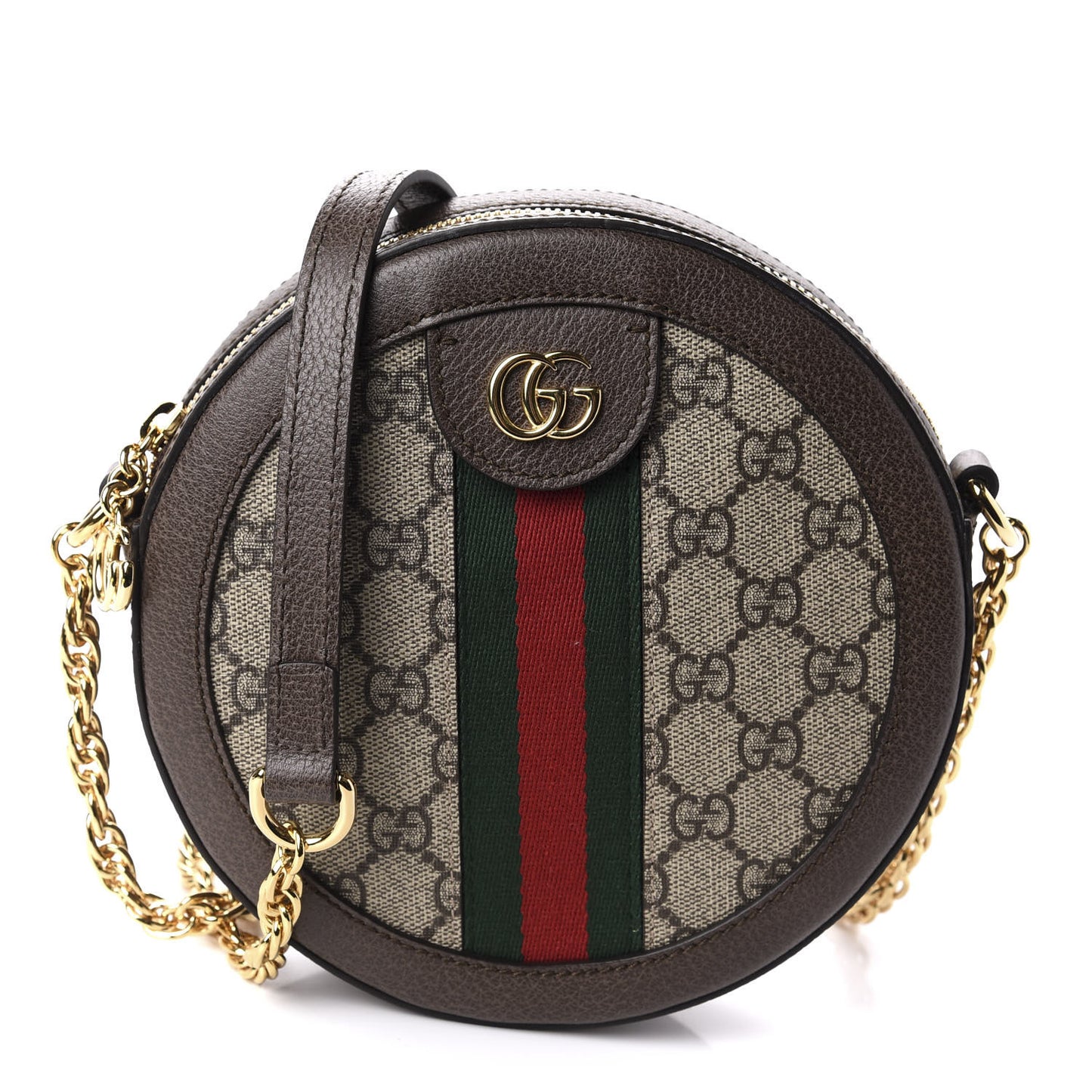 GG Supreme Monogram Web Mini Ophidia Round Shoulder Bag Brown