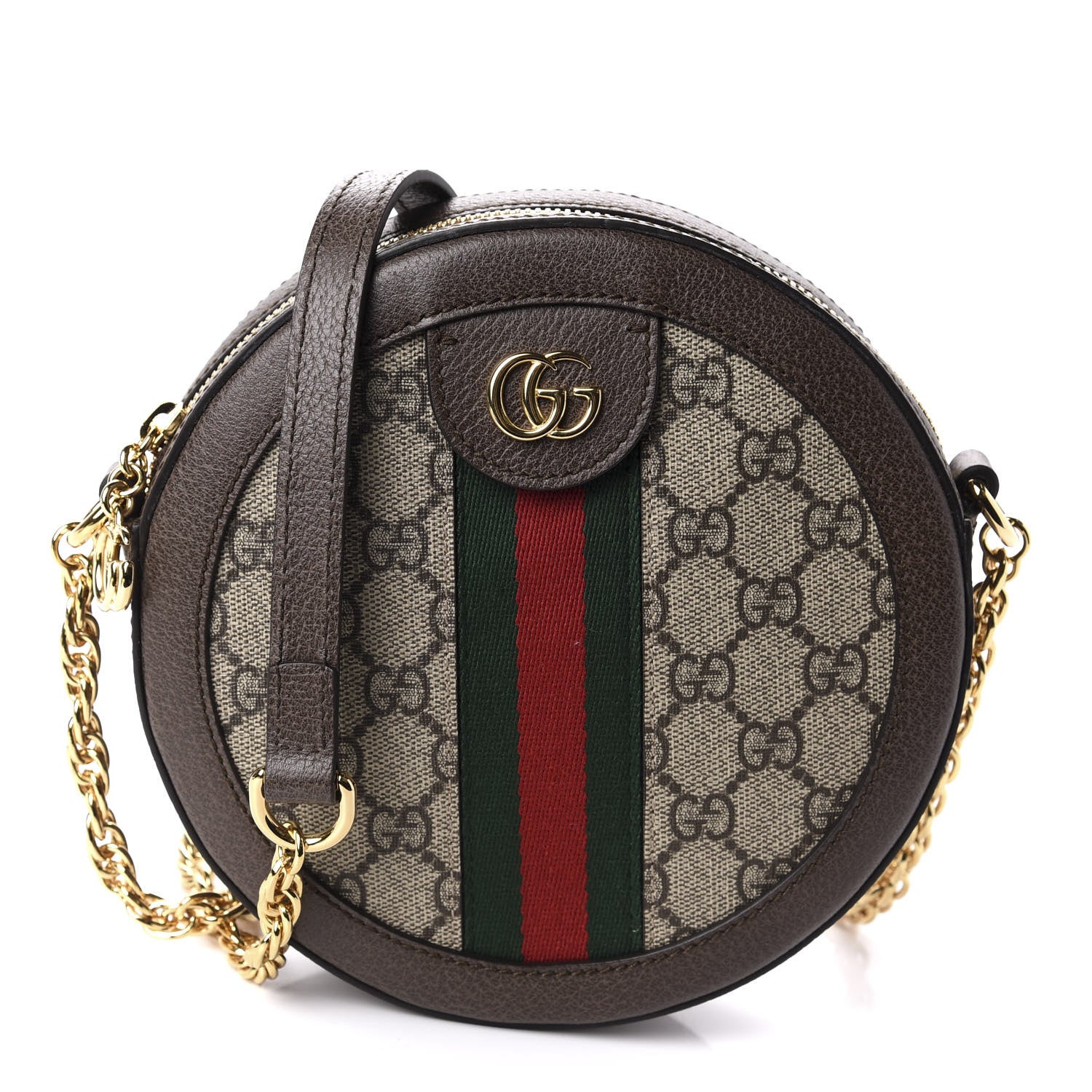 Gucci GG Supreme Monogram Web Mini Ophidia Round Shoulder Bag Brown 1 of 10