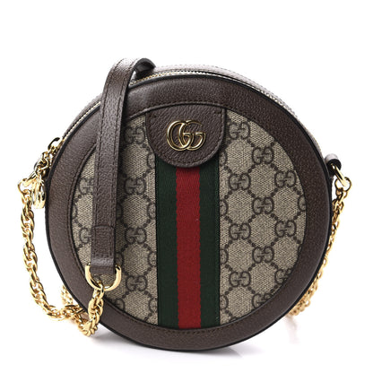 Gucci GG Supreme Monogram Web Mini Ophidia Round Shoulder Bag Brown 1 of 10
