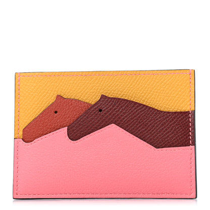 Hermes Epsom Evercolor Les Petits Chevaux Card Holder Ambre Brique Rouge H Rose Ete 1 of 6