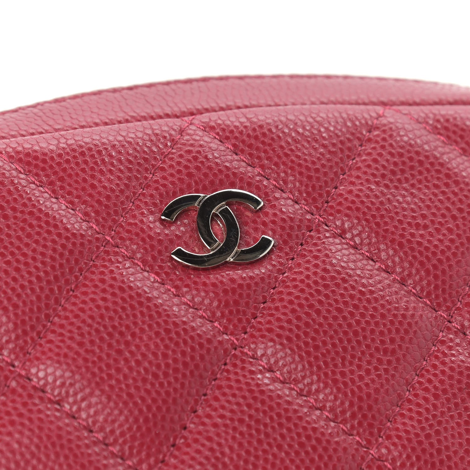 Chanel Caviar Quilted Small Curvy Pouch Cosmetic Case Red 12 of 14