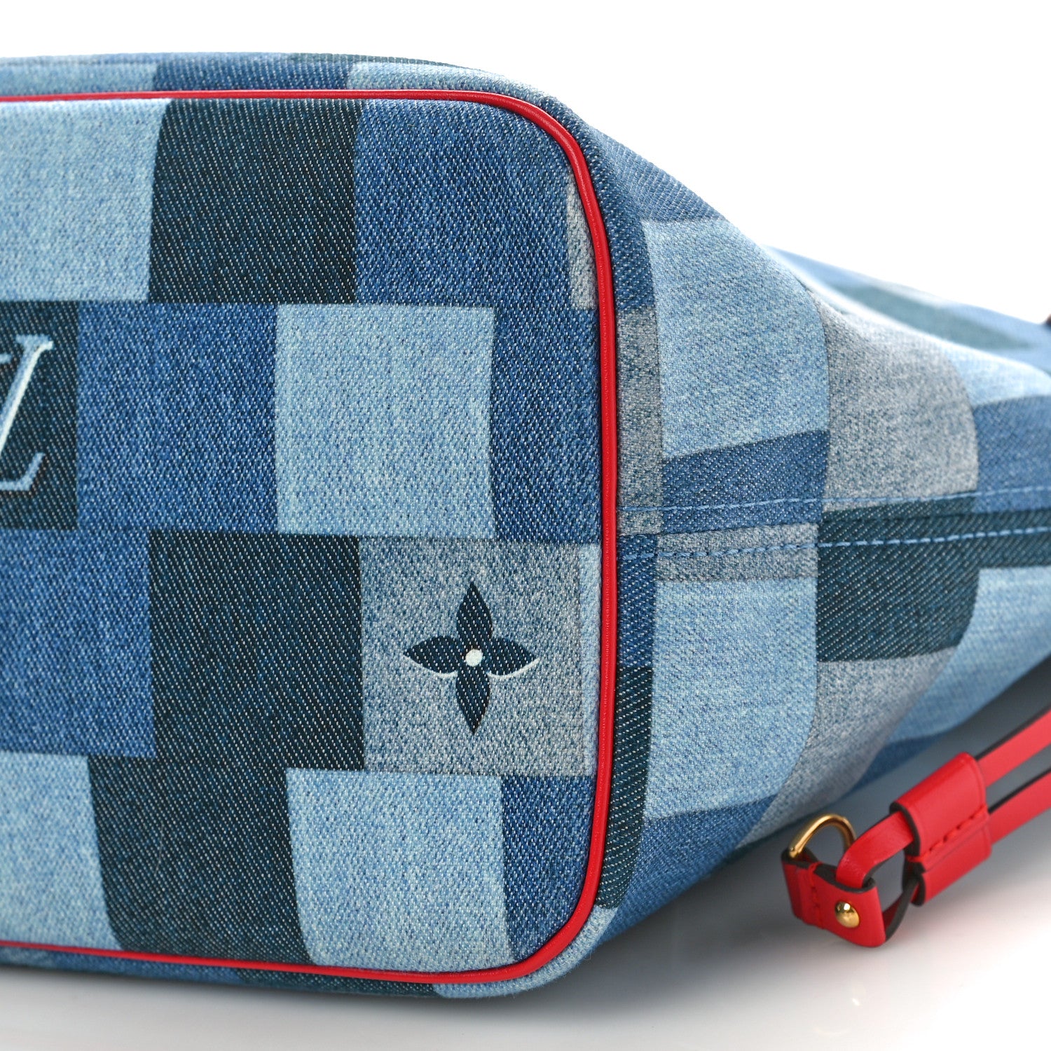 Louis Vuitton Denim Damier Monogram Patchwork Neverfull Blue Rouge 10 of 10