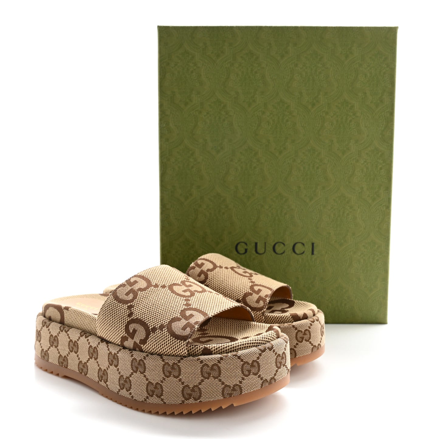 Monogram Maxi GG Angelina Platform 55mm Slide Sandals 38 Camel Ebony