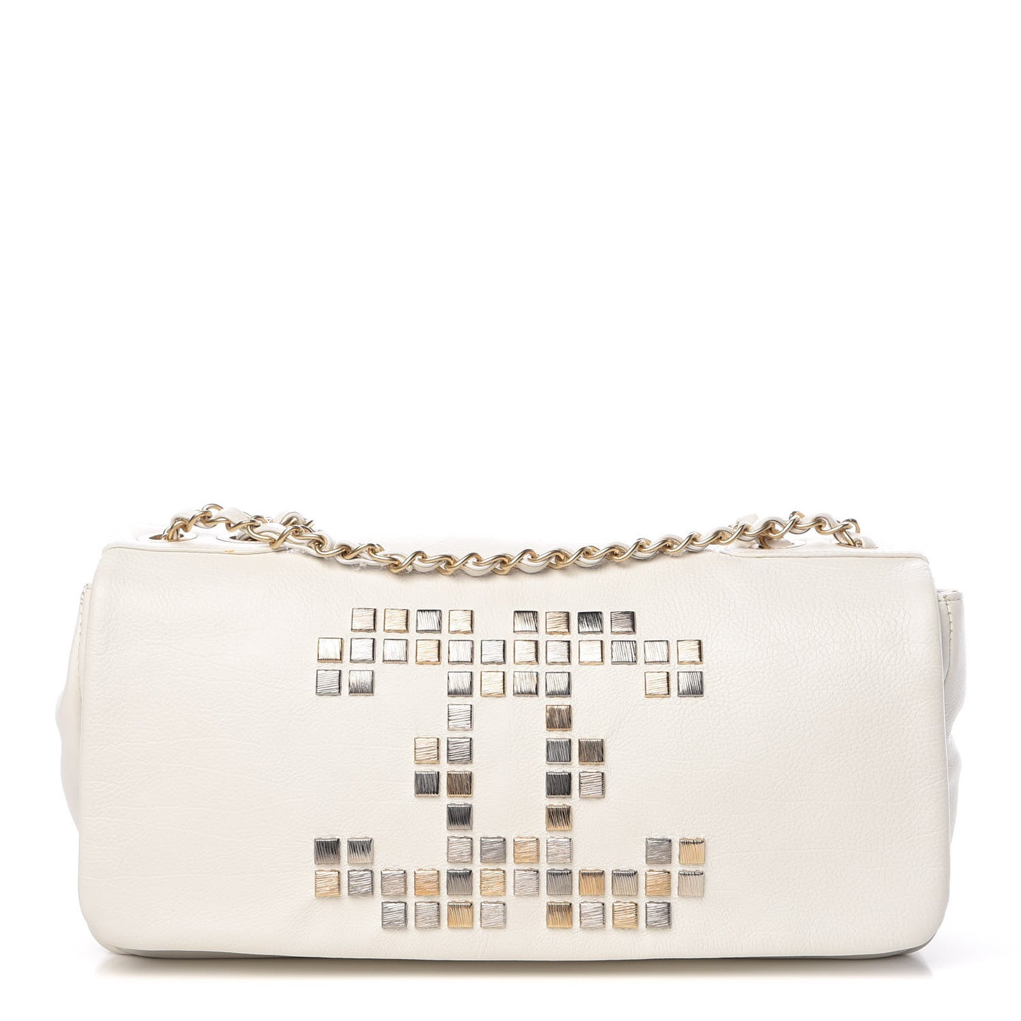 Calfskin Metal Mosaic Flap White