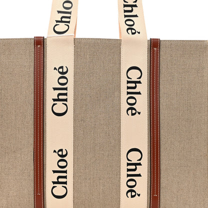 Chloe Linen Calfskin Large Woody Ribbon Tote White Brown 7 of 9