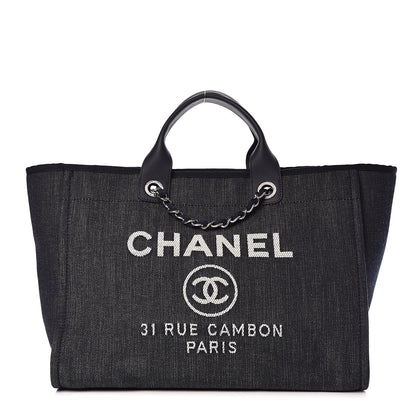 Chanel Denim Large Deauville Tote Dark Blue 1 of 9