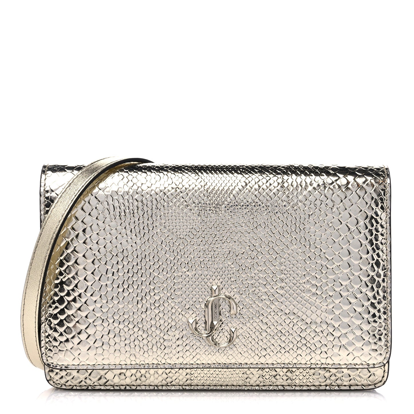 Metallic Calfskin Snake Embossed Palace Crossbody Champagne Silver