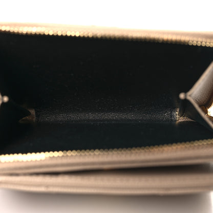Saint Laurent Grain De Poudre Matelasse Chevron Monogram Compact Zip Around Wallet Dark Beige 6 of 8