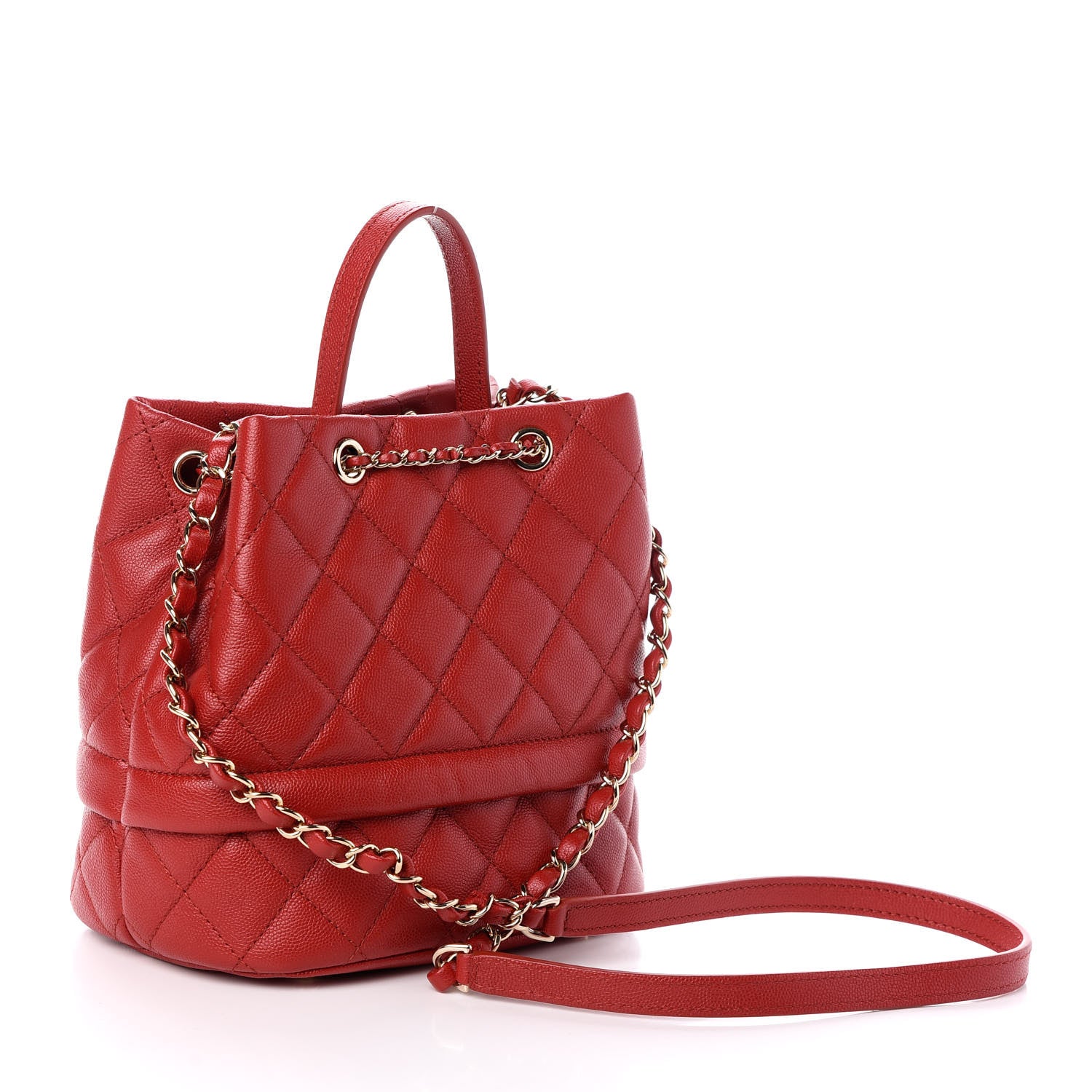 Chanel Caviar Quilted Rolled Up Bucket Drawstring Bag Red 3 of 10