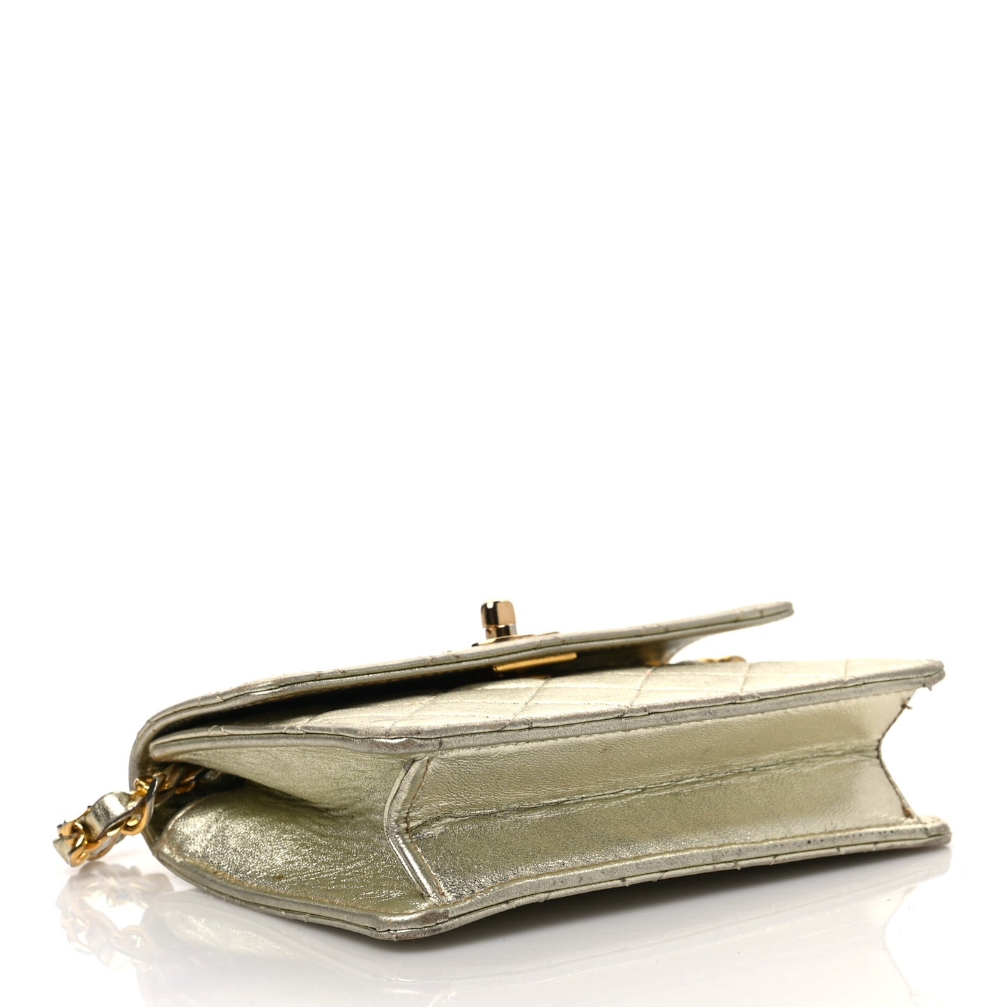 Metallic Lambskin Quilted Extra Mini Flap Gold