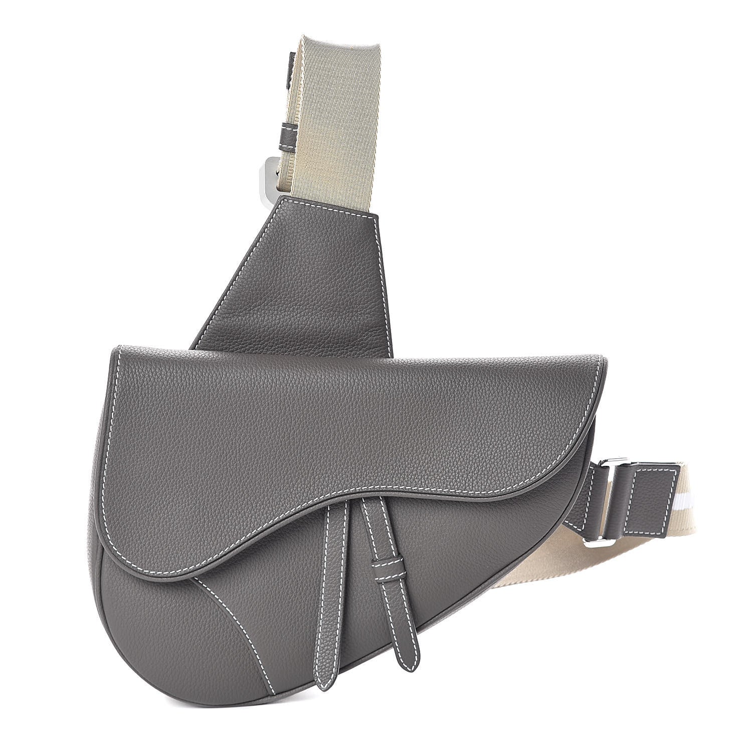 Christian Dior Grained Calfskin Kim Jones Saddle Bag Grey 1 of 8
