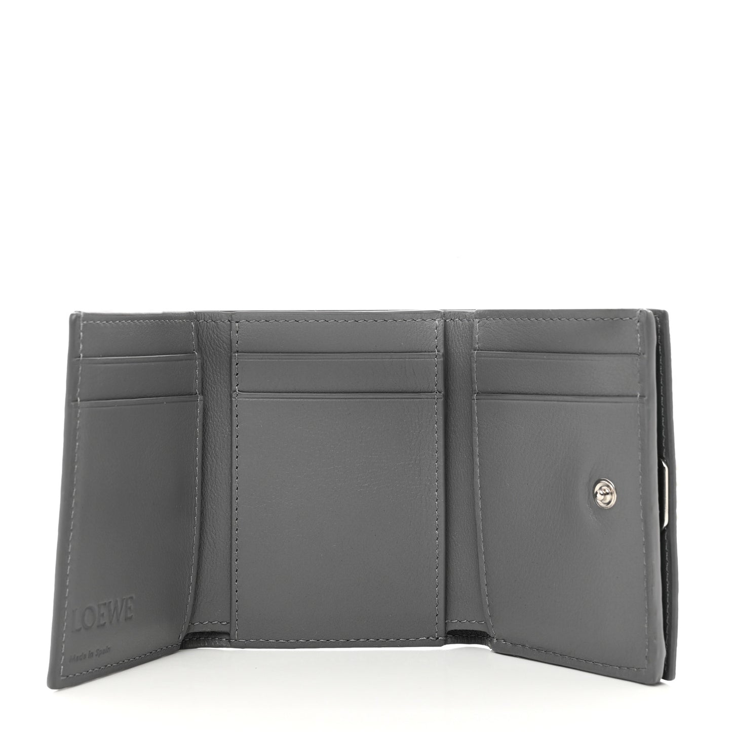 Grained Calfskin Anagram Trifold Wallet Asphalt Grey