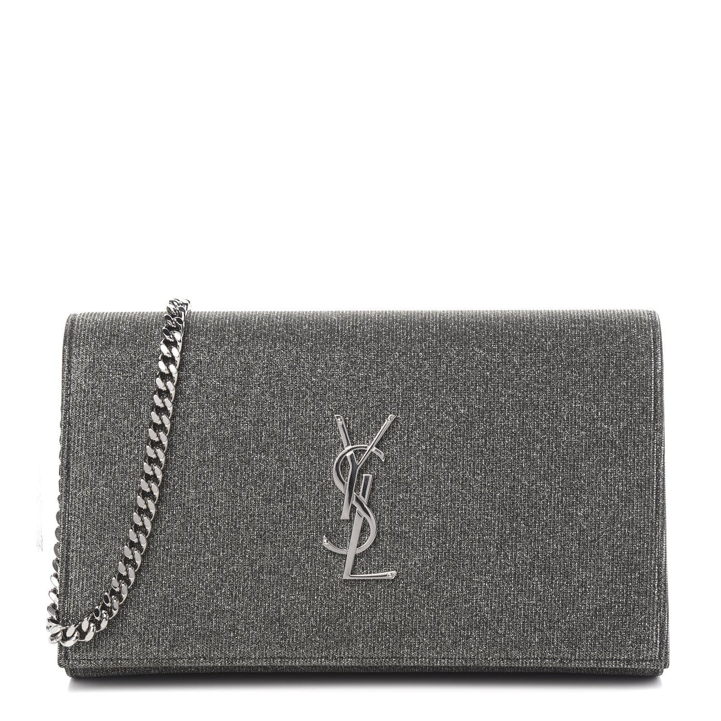 Metallic Sparkle Fabric Monogram Chain Wallet Anthracite