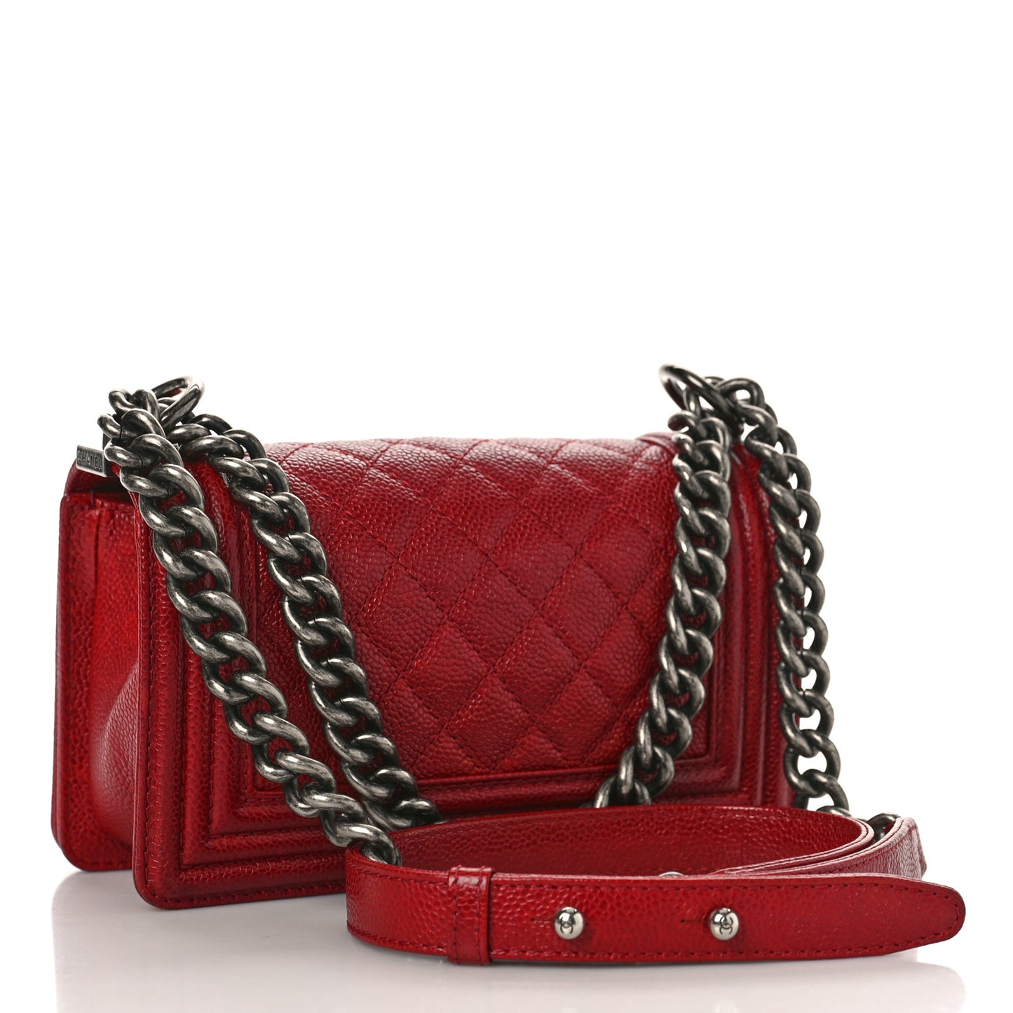 Caviar Quilted Small Boy Flap Dark Red