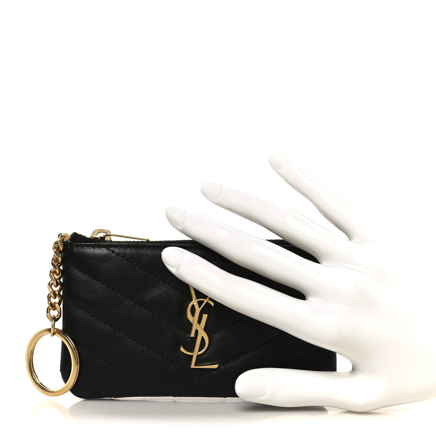 Calfskin Matelasse Monogram Key Pouch Black