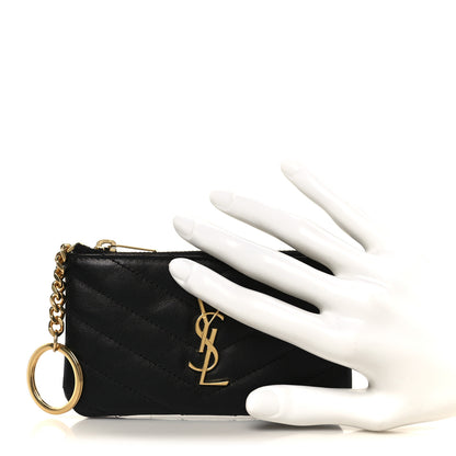 Saint Laurent Calfskin Matelasse Monogram Key Pouch Black 2 of 9